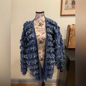 Vintage Paula Sweet Muslin Mink Denim 2-Button Fringe Jacket Boho Size Medium
